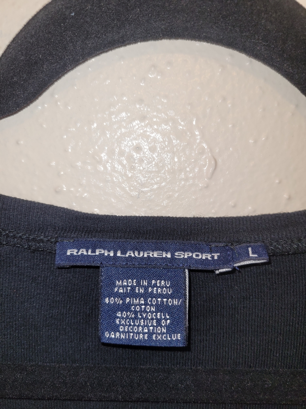 Ralph Lauren Sport Women L Black Pima Cotton Modal V Neck Long Sleeve Pony - Picture 2 of 5